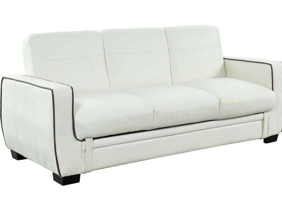 Sofa Cama Clic-Clac E Dobravel | Vente-unique Sofa De 3 Lugares Convertivel Em Pele Sintetica Naty - Branco