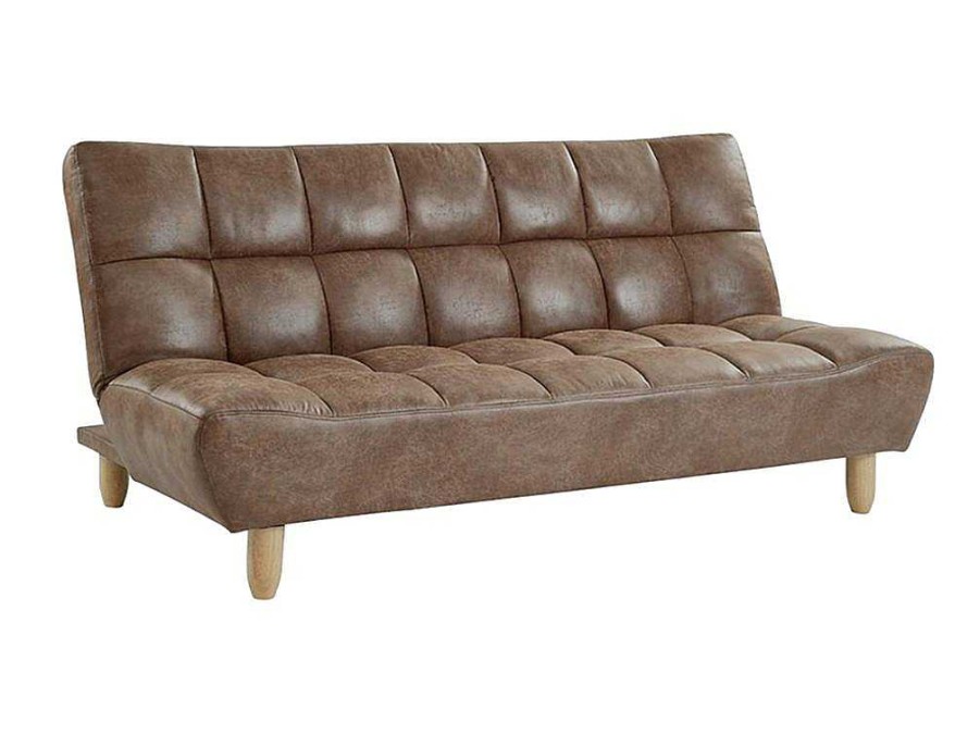 Sofa Cama Clic-Clac E Dobravel | Vente-unique Sofa Cama Clic Clac De 3 Lugares Em Microfibra Efeito Envelhecido Castanho Vintage - Esteban