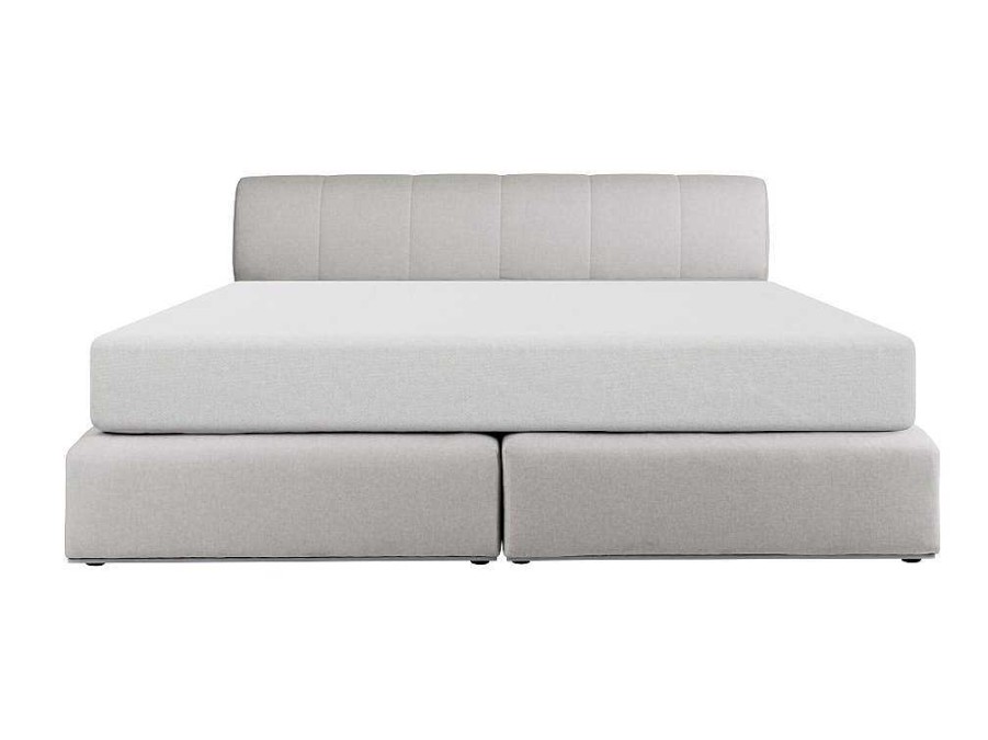 Cama Boxspring, Cama Continental | Ysmée Conjunto Completo Boxspring Cabeceira De Cama + Sommier Com Leds + Colchao 180X200 Cm Tecido Cinza - Otaru De Ysmee