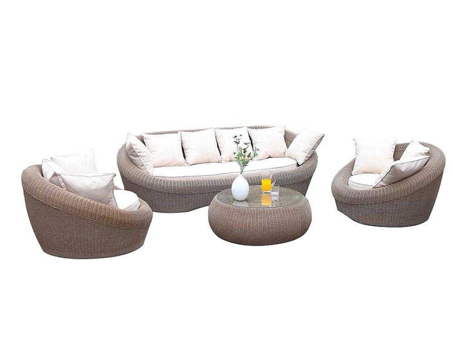 Conjunto Relax De Jardim | MYLIA Mobiliario De Jardim Em Resina Entrancada Caramel: Sofa, 2 Cadeiroes E Mesa De Centro - Whiteheaven