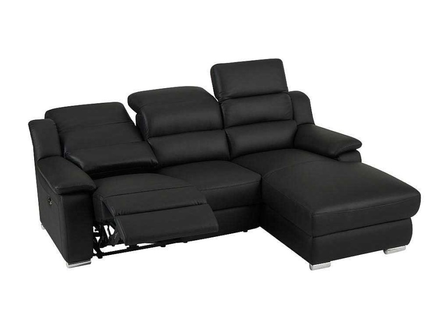 Sofa De Relaxamento Eletrico | Vente-unique Sofa De Canto Direito Articulado Eletrico Pele Preto - Arena Iii