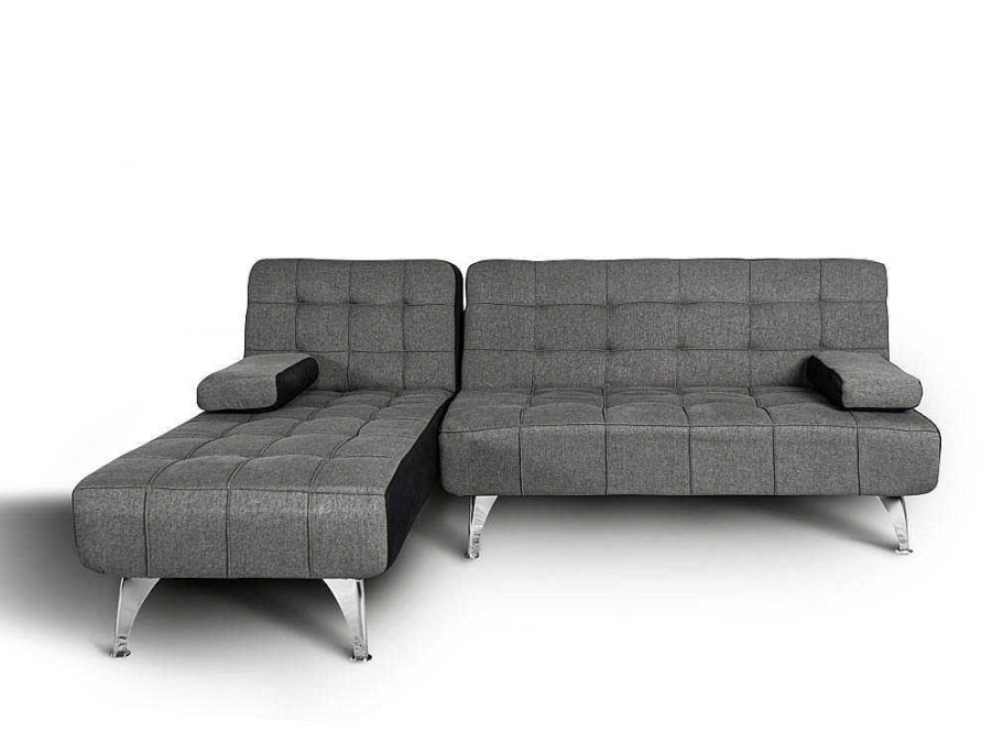 Sofa Cama Clic-Clac E Dobravel | Saldosystocks Sofa Chaise Longue Aroa-Xs, Tecido Conversivel De 3 Lugares Em Camacolor Cinza/Escuro, 198X150Cm