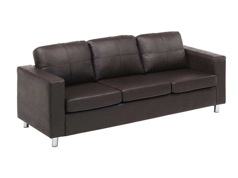 Sofa Em Pele Sintetica | Vente-unique Sofa De 3 Lugares Em Pele Sintetica Castanho - Ackley