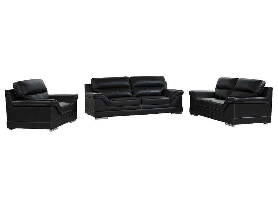 Conjunto Sofa E Poltrona | Vente-unique Sofa De 3+2+1 Lugares Em Pele Preto - Monika