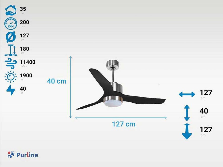 Ventilador | Purline Ventilador De Tecto Reversivel Termostato Regulavel Termostato Wifi Motor Dc Tectos Inclinados Controlo Remoto Adaptador De Luz De Tres Tons 2/3 Laminas Memoria Hipersilenciosa