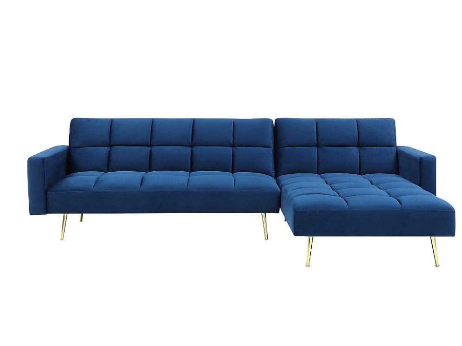 Sofa Cama Clic-Clac E Dobravel | Vente-unique Sofa De Canto Convertivel Reversivel Clic-Clac Em Veludo Azul-Real - Nieto