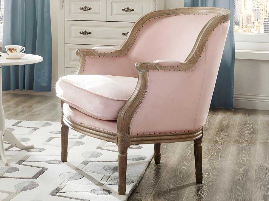 Poltrona Em Veludo | Vente-unique Cadeirao Em Veludo Rosa Pastel - Alienor