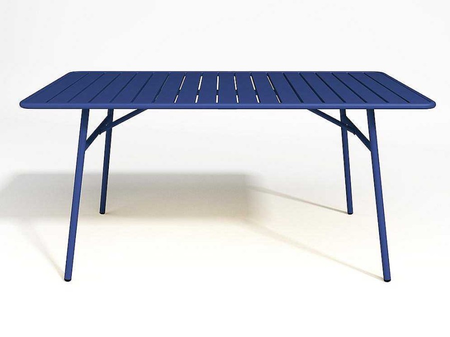 Conjunto Mesa E Cadeiras De Jardim | MYLIA Mesa De Jardim C. 160 Cm Em Metal Azul-Escuro - Mirmande