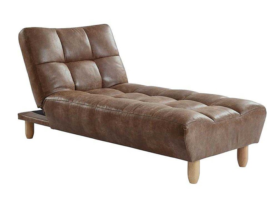 Chaise Longue | Vente-unique Chaise Longue Clic Clac Em Microfibra De Efeito Envelhecido Castanho Vintage - Esteban