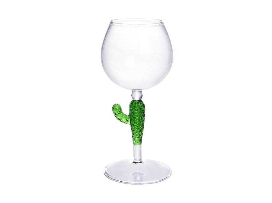 Louca E Utensilios De Cozinha | OZAIA Conjunto De 4 Copos De Vinho Com Pes Cacto Transparente E Verde D8,5 X A19,5 Cm - Gellif