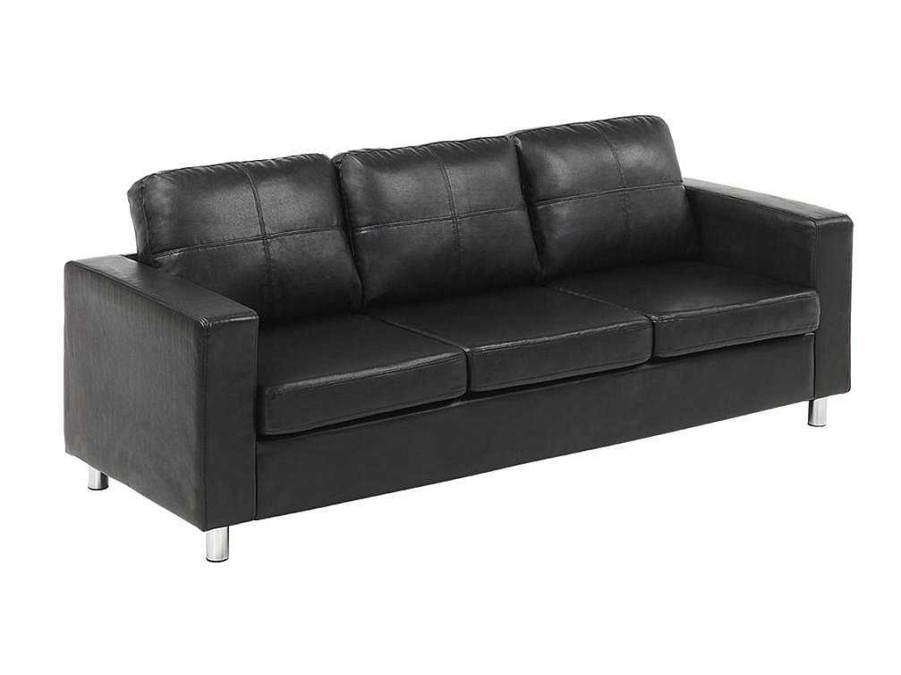 Sofa Em Pele Sintetica | Vente-unique Sofa De 3 Lugares Em Pele Sintetica Preto - Ackley