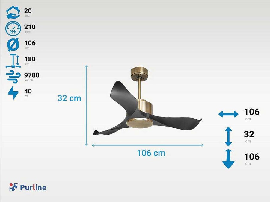 Ventilador | Purline Ventilador De Tecto Reversivel Termostato Regulavel Termostato Wifi Motor Dc Tectos Inclinados Controlo Remoto Adaptador De Luz De Tres Tons 2/3 Laminas Memoria Hipersilenciosa