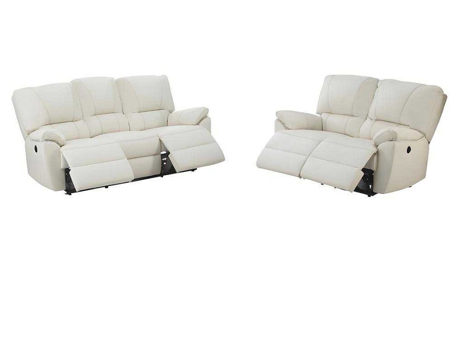 Conjunto De Sofa | Vente-unique Sofa De 3+2 Lugares Relax Eletrico Em Pele Marfim - Marcis