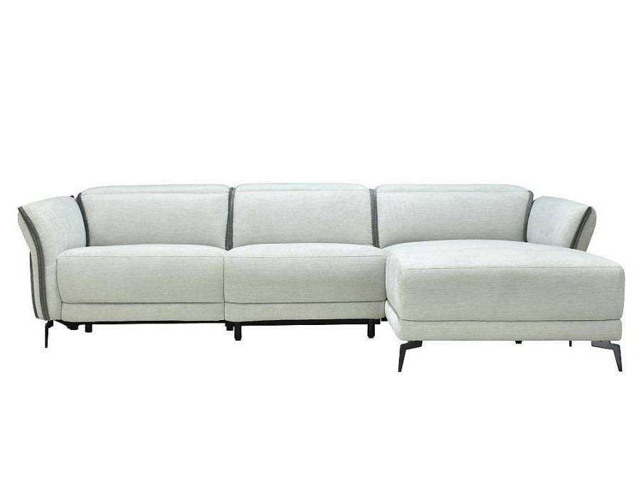 Sofa De Relaxamento Eletrico | Vente-unique Sofa De Canto Direito Articulado Eletrico Em Tecido Cinzento-Claro E Cinzento Antracite - Geraldine