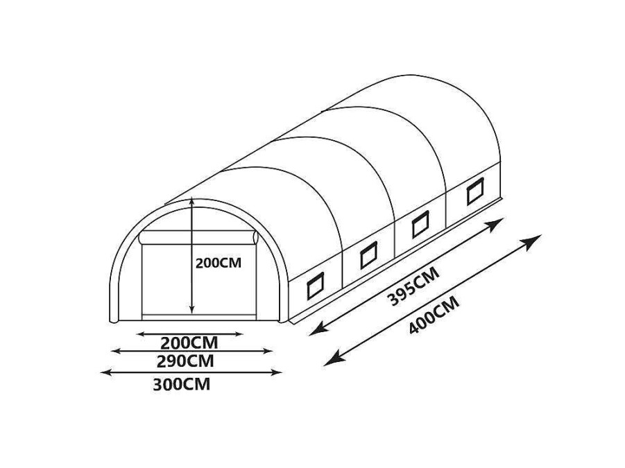 Estufas De Jardim | EXPERTLAND Estufa Em Tunel Ipomea 12M - Comp.400 X Larg.300 X Alt.200 Cm