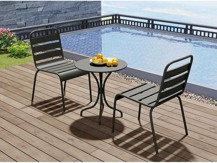 Conjunto Mesa E Cadeiras De Jardim | MYLIA Mesa Redonda De Jardim D. 60 Cm Em Metal Cinzento-Escuro - Mirmande