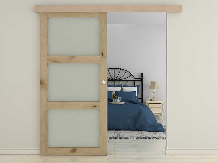 Porta De Correr | Vente-unique Porta De Correr Em Aplique Com 3 Vidros De A205 X C83 Cm Em Mdf Cor Madeira Natural - Acosta