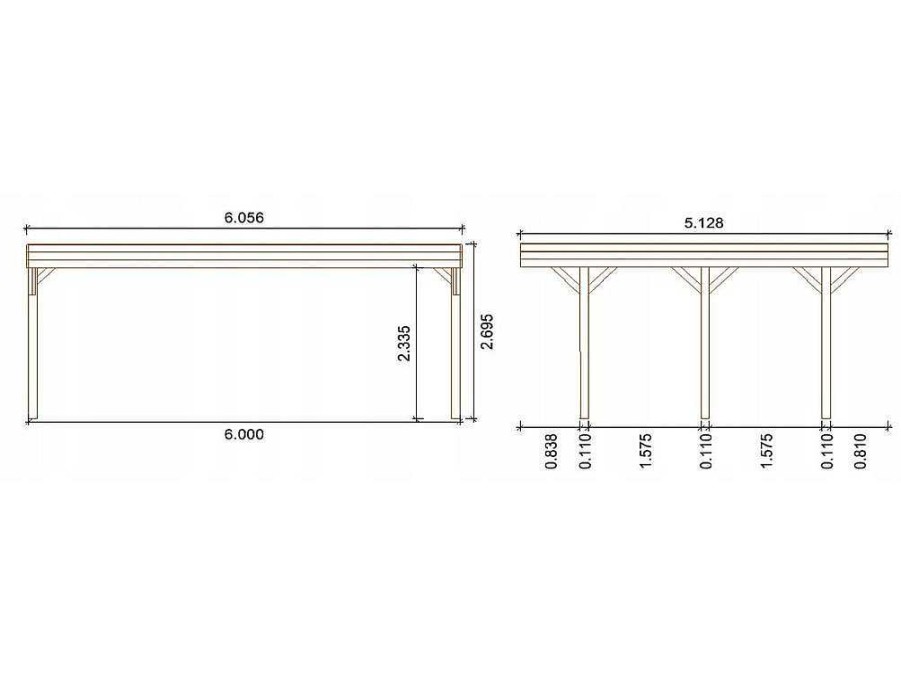 Pergola, Coreto, Quiosque | EXPERTLAND Abrigo Para Carro Duplo Autoportante Em Madeira Tratada, Com Teto Em Pvc, Para 2 Viaturas, 30 M - Ariane