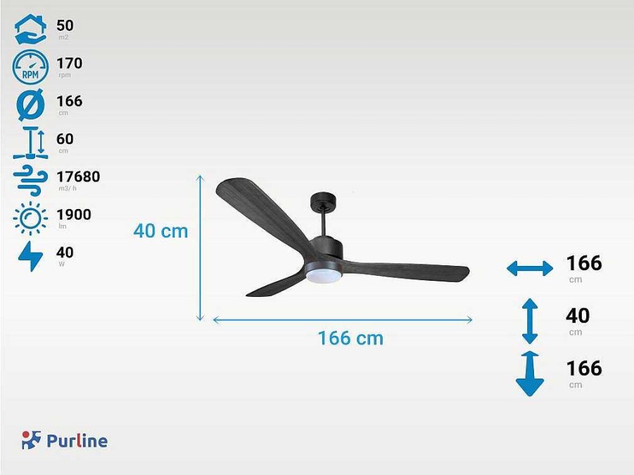 Ventilador | Purline Ventilador De Tecto Reversivel Termostato Reversivel Regulavel Wifi Motor Dc Tectos Inclinados Memoria Hypersilence