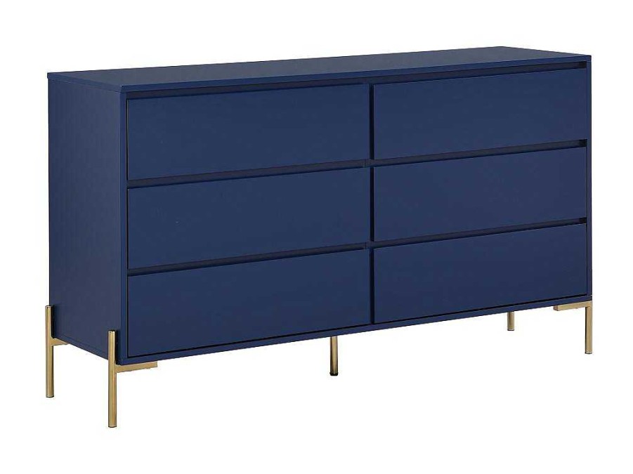 Comoda | PASCAL MORABITO Comoda 6 Gavetas Mdf E Metal Lacado A Azul E Dourado - Korasa De Pascal Morabito