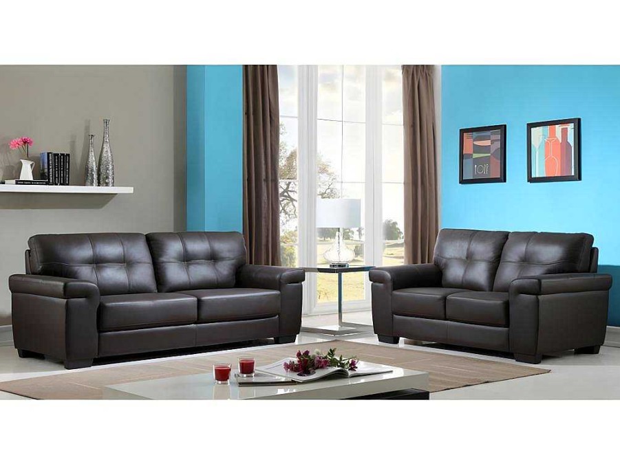 Conjunto De Sofa | Vente-unique Sofas 3+2 Lugares Em Pele Castanho - Hazel