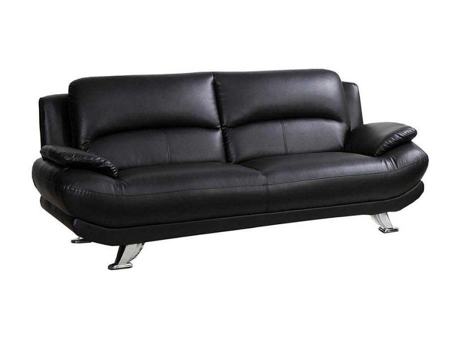 Sofa Em Pele Sintetica | Vente-unique Sofa De 3 Lugares Em Pele Sintetica Preto - Musko