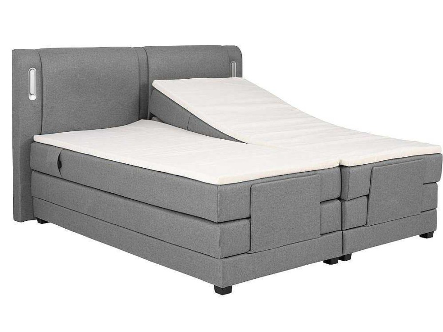 Cama De Adulto | Palacio Conjunto Boxspring Cabeceira De Cama Com Leds + Sommier Articulado Eletrico + Colchao + Sobrecolchao 2 X 90 X 200 Cm Tecido Cinzento - Astemi Da Palacio