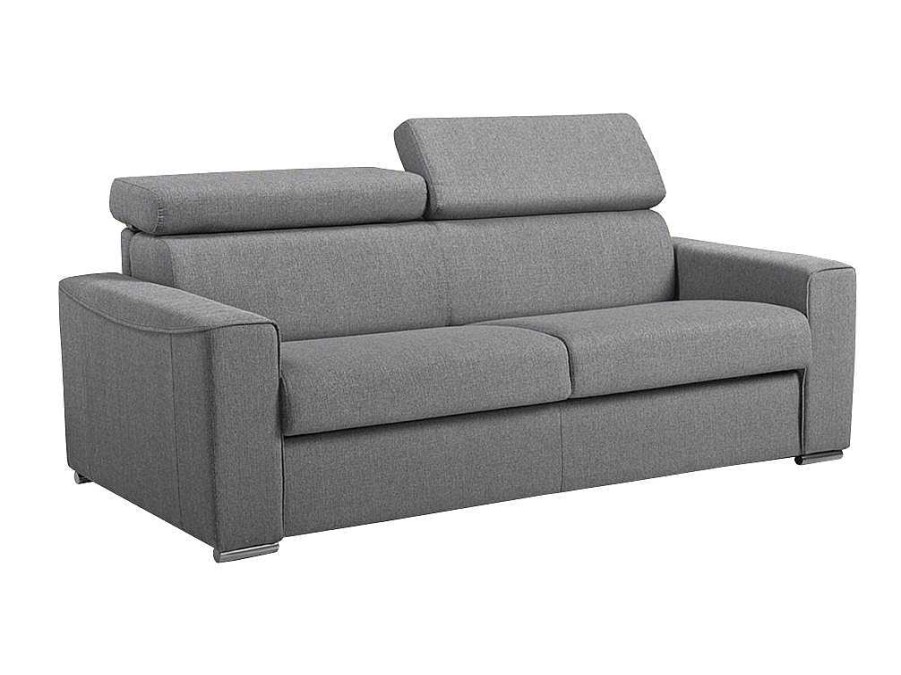 Sofa Cama De Abertura Rapida | Vente-unique Sofa De 3 Lugares Convertivel De Abertura Rapida Em Tecido Vizir - Cinza - Cama De Ripas Largas 140 Cm - Colchao De 18 Cm Com Memoria De Forma