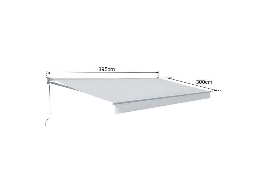 Toldo E Persiana De Exterior | Happy Garden Toldo Saule 3,95 3M - Tecido Riscado Branco/Cinzento E Estrutura Branca