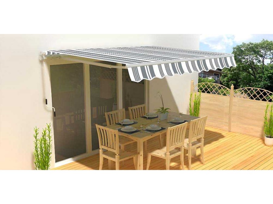 Toldo E Persiana De Exterior | Vente-unique Toldo Retratil Manual Paleas 3,95 X 2,5 M - Cinza E Branco