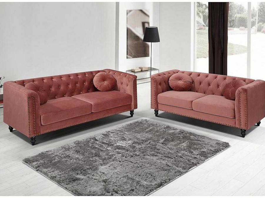 Sofa De 2 Lugares | Vente-unique Sofa De 2 Lugares Em Veludo Cor-De-Rosa Velho - Turner