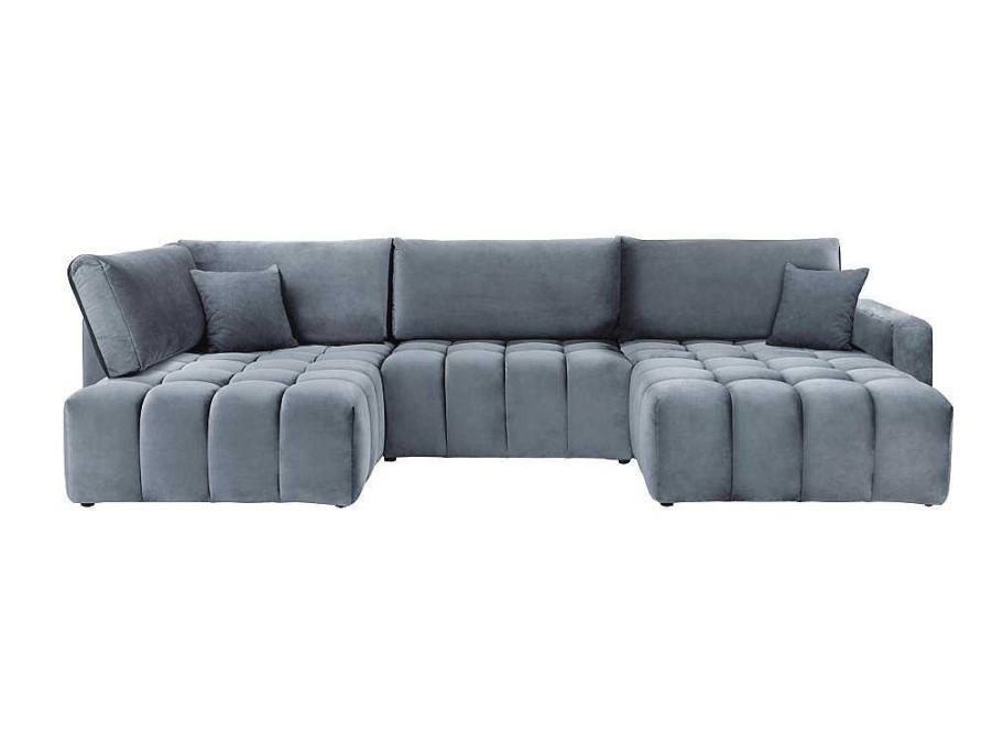 Sofa Panoramico | Vente-unique Sofa De Canto Direito Panoramico Convertivel Veludo Cinza - Esilia Ii