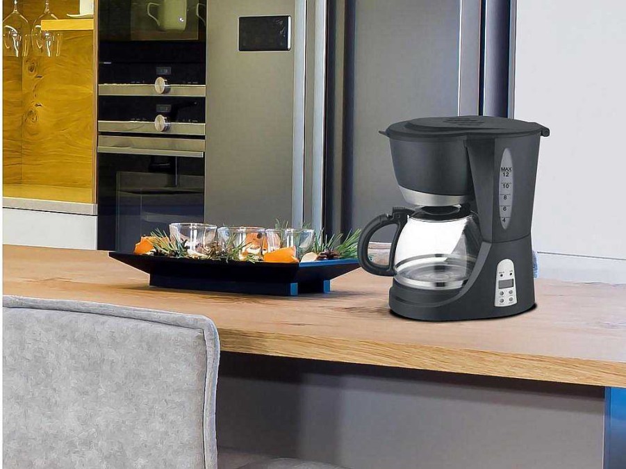 Pequenos Eletrodomesticos | Purline Cafetiere Numerique Programmable Jusqu'A 12 Tasses 800W En Verre Noir