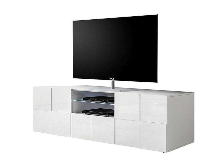 Movel De Tv | Vente-unique Movel De Tv Lacado A Branco Com Leds, 2 Portas E 1 Gaveta - Calisto