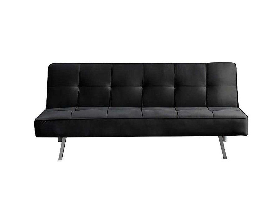 Sofa Cama Clic-Clac E Dobravel | Saldosystocks Sofa Cama 2 Lugares Em Veludo Ainhoa Clic Clac 175X74Cm Preto