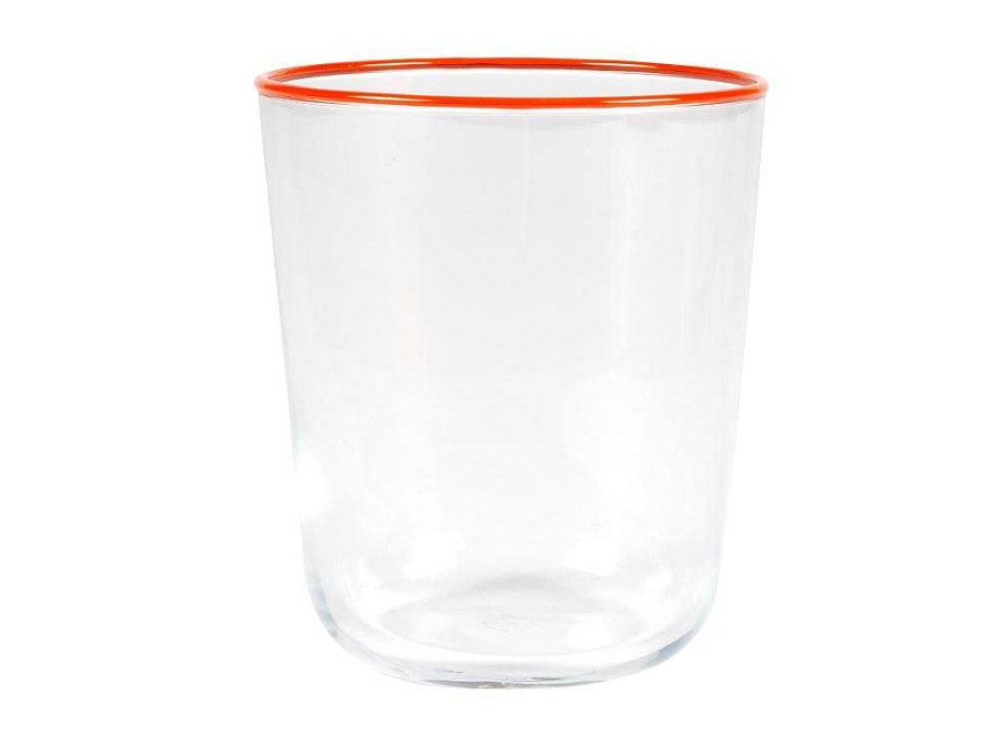 Louca E Utensilios De Cozinha | OZAIA Conjunto De 6 Copos De Agua Com Detalhe Em Laranja - 31,5 Cl - D. 8 X A. 9,5 Cm - Azuran