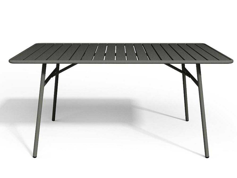 Conjunto Mesa E Cadeiras De Jardim | MYLIA Conjunto De Jantar De Jardim Em Metal, Uma Mesa C. 160 Cm E 4 Cadeiras Empilhaveis, Cinzento-Escuro - Mirmande