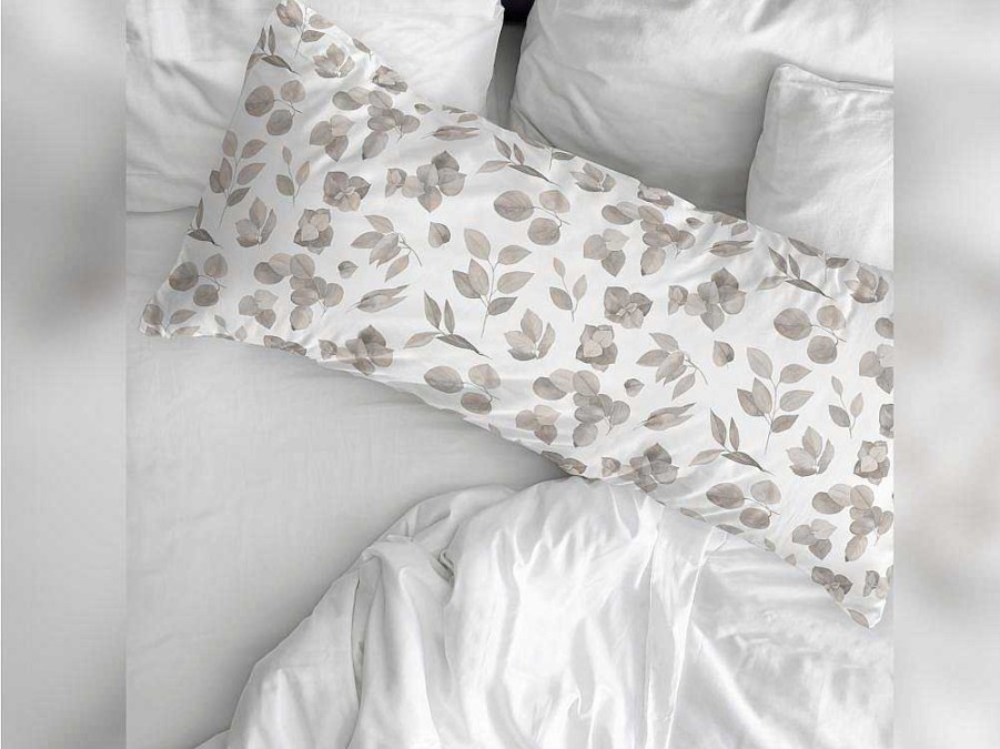 Roupa De Cama | Purline Taie D'Oreiller 100% Coton 1 Piece Blanc A Fleurs Beiges 45X125