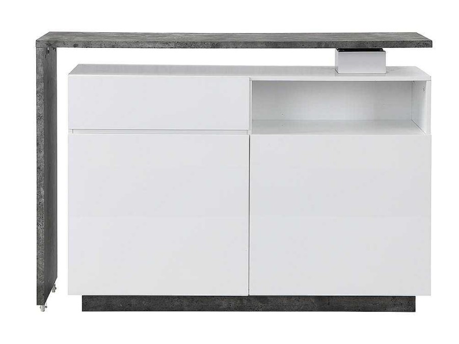 Movel De Bar | Vente-unique Movel De Bar Giratorio Com 2 Portas, 1 Gaveta E 1 Nicho Em Mdf Lacado A Branco E Cinza Cimento - Eldir