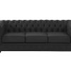 Sofa Em Pele | Vente-unique Sofa De 3 Lugares Em Pele De Bufalo - Preto - Chesterfield