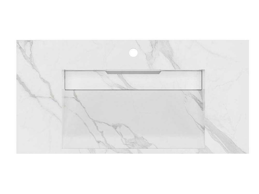 Lavatorio | Shower & Design Lavatorio Suspenso Em Superficie Solida Efeito Marmore Branco De C90,2 X L45,2 X A8 Cm - Takotna