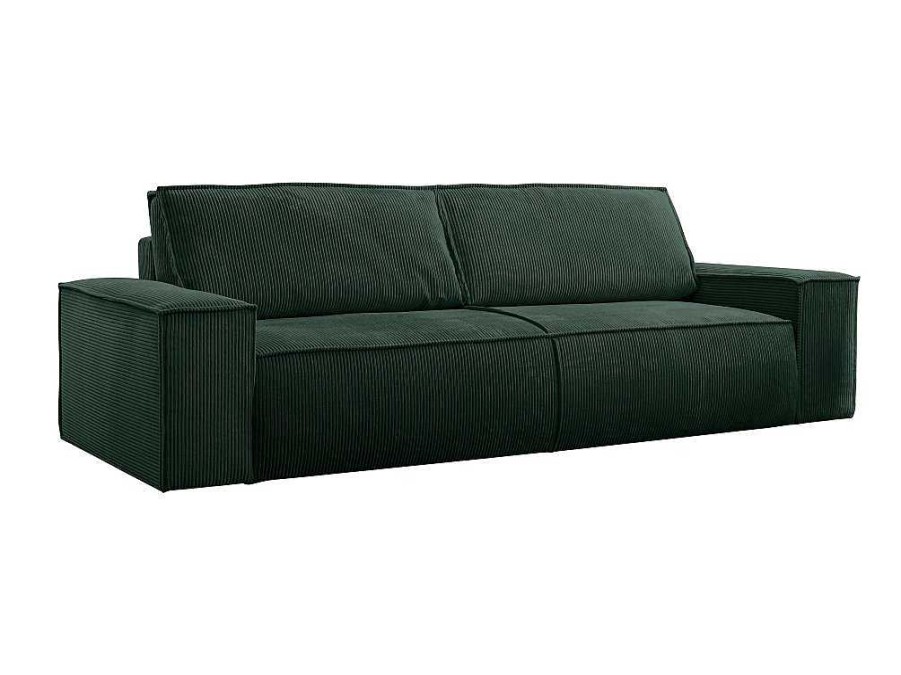 Sofa De 2 Ou 3 Lugares | Vente-unique Sofa De 4 Lugares Convertivel Em Veludo Canelado Verde Abeto Amelia Da Pascal Morabito