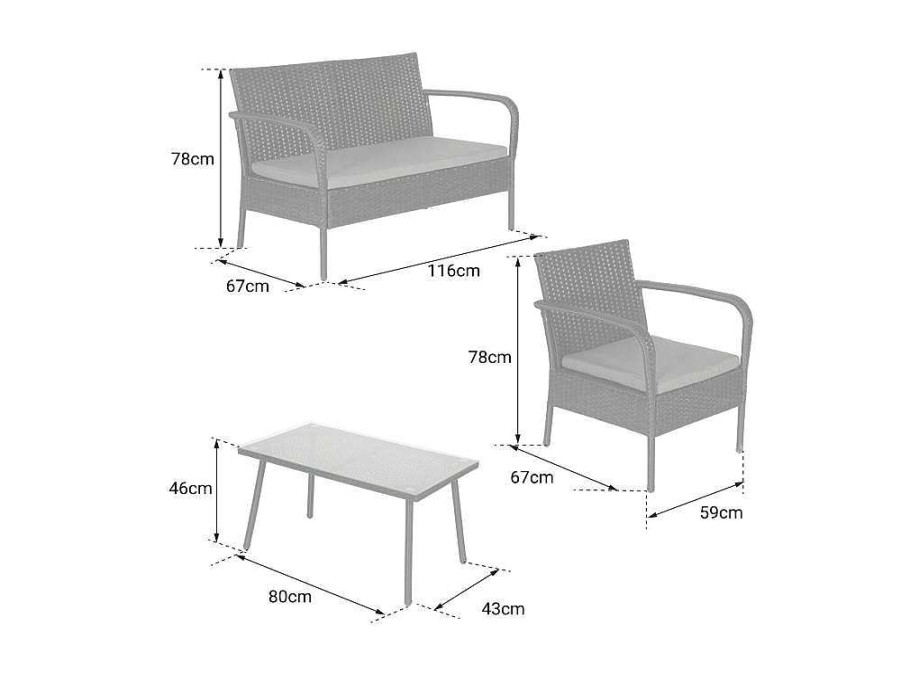 Conjunto Relax De Jardim | Happy Garden Conjunto De Moveis De Jardim Lipari Em Resina Tecida Em Preto - Almofadas Cinzentas