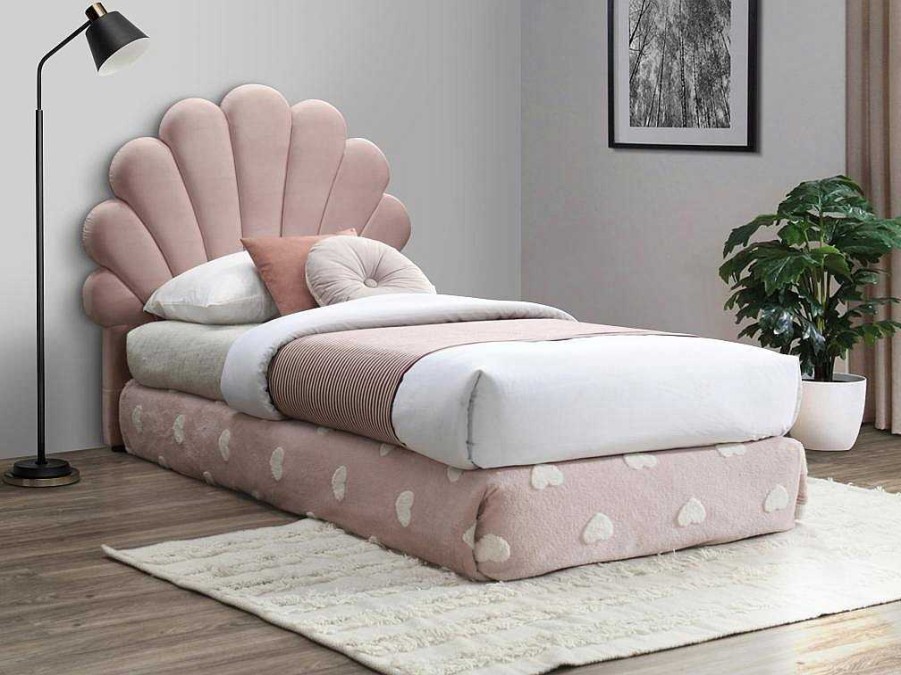 Movel Para Quarto De Criancas | Vente-unique Cabeceira De Cama Concha 120 Cm Veludo Cor-De-Rosa - Moana