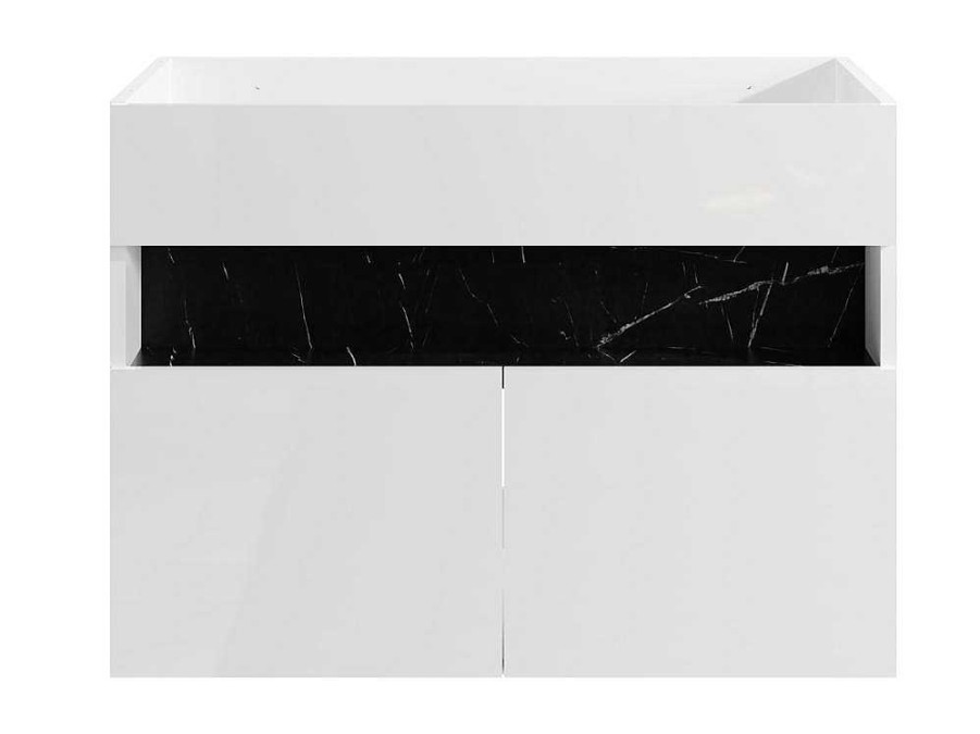 Movel Para Lavatorio | Vente-unique Movel De Casa De Banho Para Colocar Sob O Lavatorio Com Leds, Branco E Preto Efeito Marmore C80 Cm - Pozega