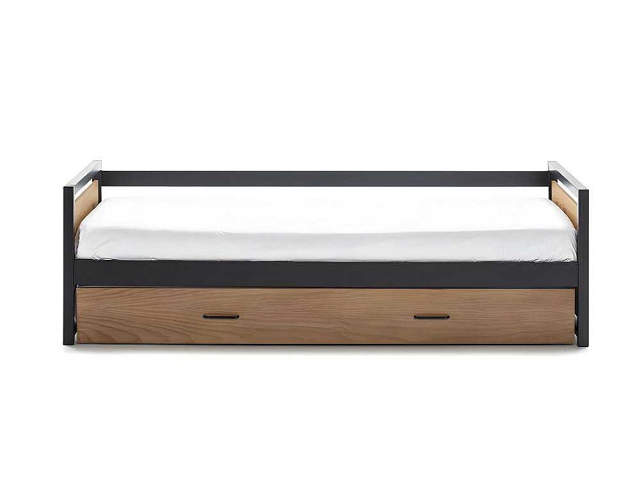 Cama De Crianca | Vente-unique Cama Dupla Industrial 2X90X190 Cm Mdf, Pinho E Metal Castanho Noz E Antracite - Boston