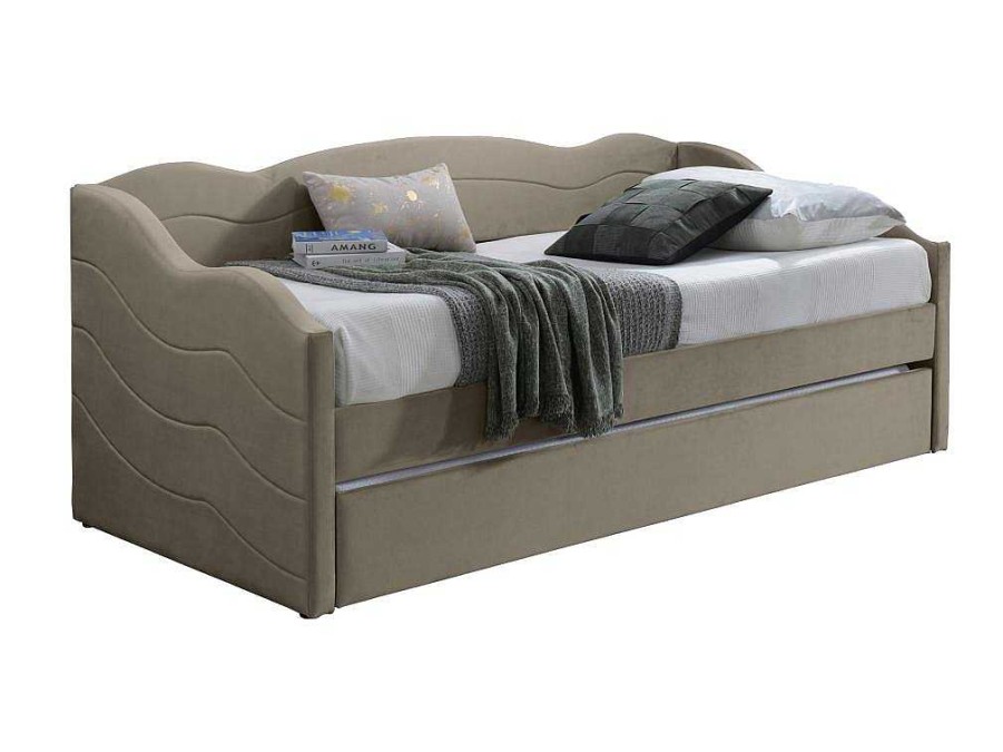 Cama Dupla | Vente-unique Cama Dupla Em Forma De Banco 2 X 90 X 190 Cm Veludo Bege - Lenvia