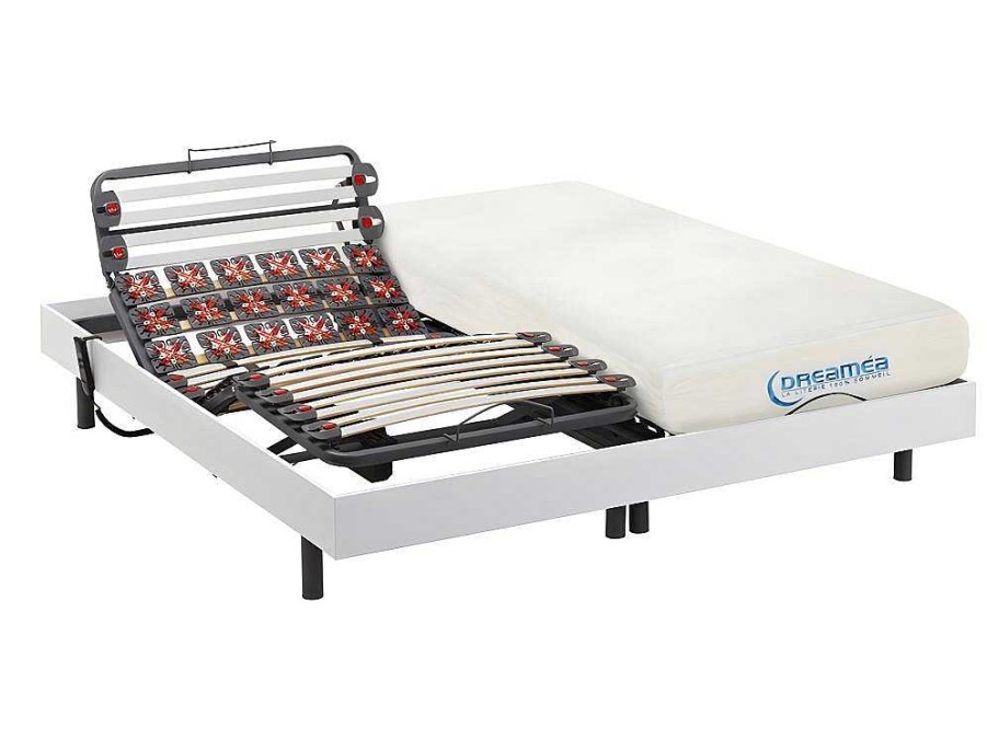 Cama Articulada | DREAMEA Conjunto De Estrados Articulados De Ripas E Discos De Molas Com Memoria De Forma Dionysos De Dreamea - Motores Okin - Branco - 2X90X200 Cm