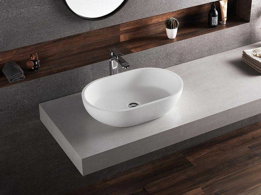 Lavatorio | Shower & Design Lavatorio De Casa De Banho Oval Em Solid Surface Cor Branco De 58 Cm - Sengli