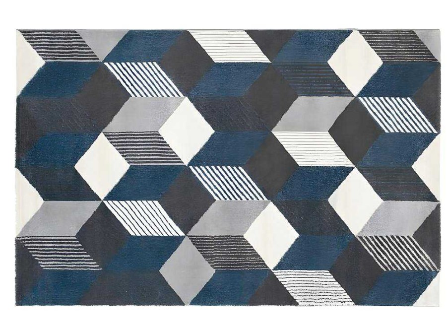 Tapete Escandinavo | OZAIA Tapete Geometrico 160 X 230 Cm Em Polipropileno Cinza, Branco E Azul - Carrio